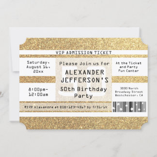 50. Geburtstagsparty Ticket Goldsparkle Einladung