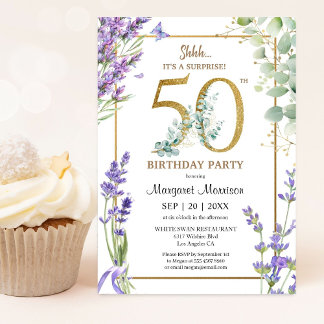 50. Geburtstagsparty Wasserfarbe Lila Lavendel Einladung