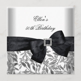 50. Geburtstagsparty White Silver Jewel Black Bow Einladung