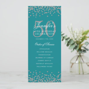 50. Geburtstagsprogramm Silver Turquoise Confetti Einladung