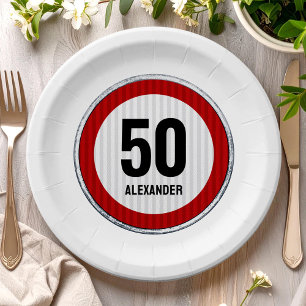 50. Geburtstagsschild für Tempolimit CUSTOM ALTER  Pappteller