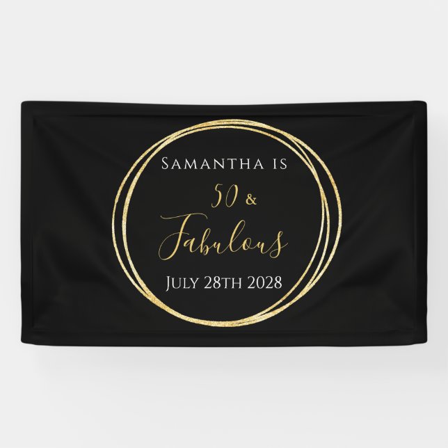 50. Geburtstagsschwarz-Gold-Geburtstagsparty Banner (Horizontal)