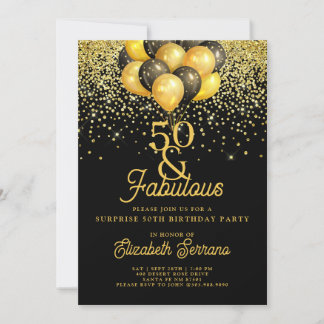 50. Geburtstagsüberraschung Party Gold Black Glitz Einladung