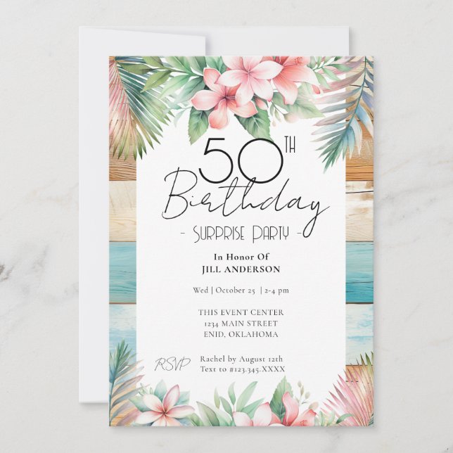 50. Geburtstagsüberraschung Party Tropical Einladung (Vorderseite)