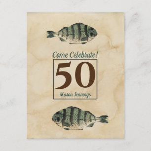 50. GeburtstagVintage Watercolor-Fische Einladung