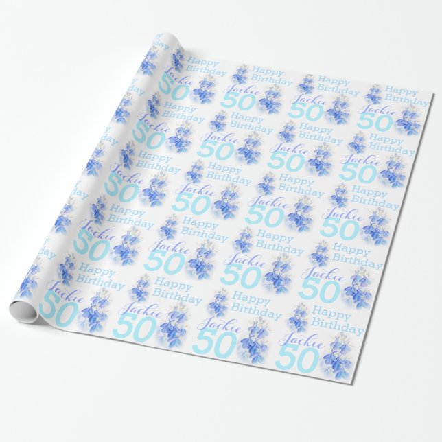 50. genannte Geschenkverpackung Geburtstag Lobelia Geschenkpapier (Ungerollt)