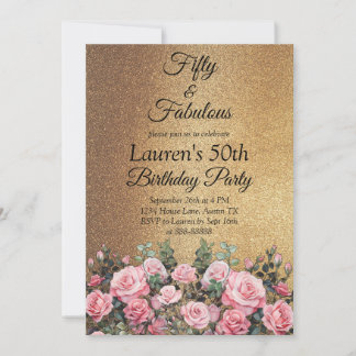 50. Glitzer Gold Rose 50 und fabelhaft Geburtstag Einladung