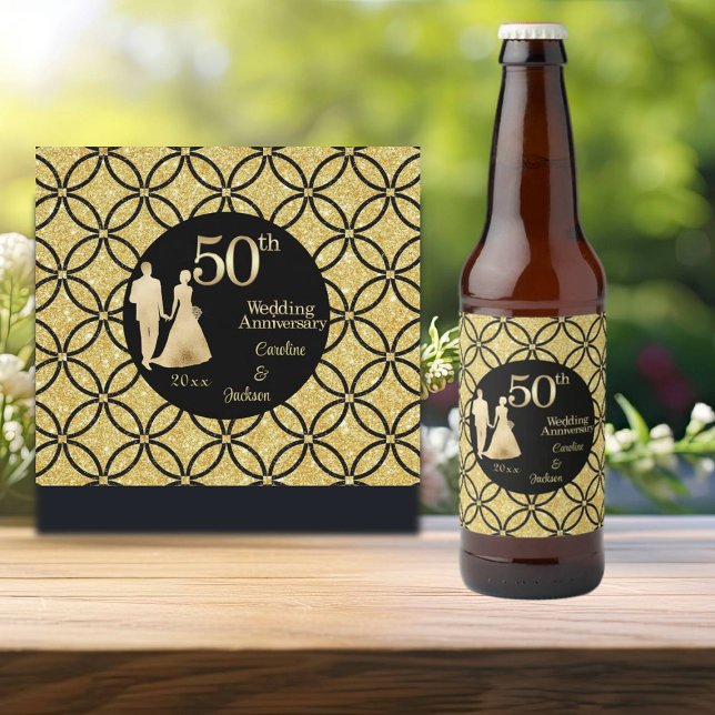 50. Gold Couple Wedding Anniversary Glitzer Bierflaschenetikett (Von Creator hochgeladen)