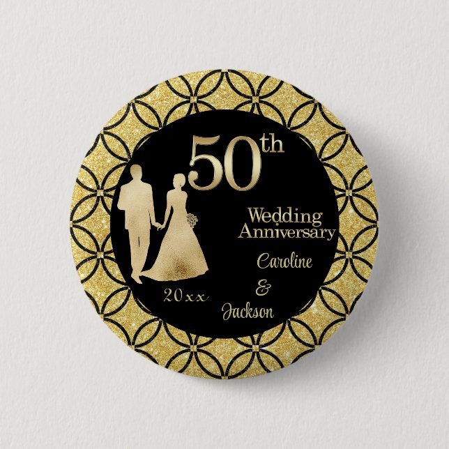 50. Gold Couple Wedding Anniversary Glitzer Button (Vorderseite)