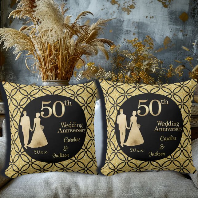 50. Gold Couple Wedding Anniversary Glitzer Kissen (Von Creator hochgeladen)