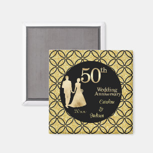 50. Gold Couple Wedding Anniversary Glitzer Magnet