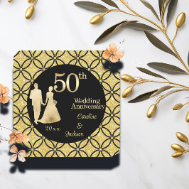 50. Gold Couple Wedding Anniversary Glitzer Rechteckiger Pappuntersetzer
