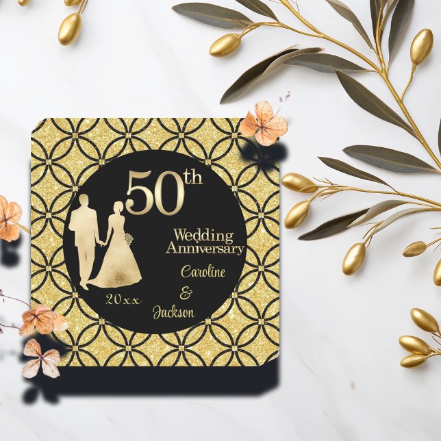 50. Gold Couple Wedding Anniversary Glitzer Rechteckiger Pappuntersetzer (Von Creator hochgeladen)