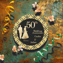 50. Gold Couple Wedding Anniversary Glitzer Runder Aufkleber