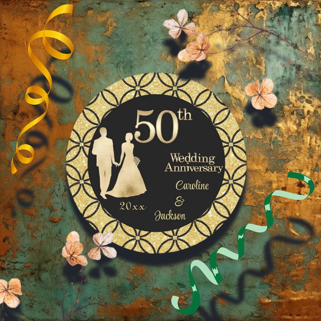 50. Gold Couple Wedding Anniversary Glitzer Runder Aufkleber (Von Creator hochgeladen)