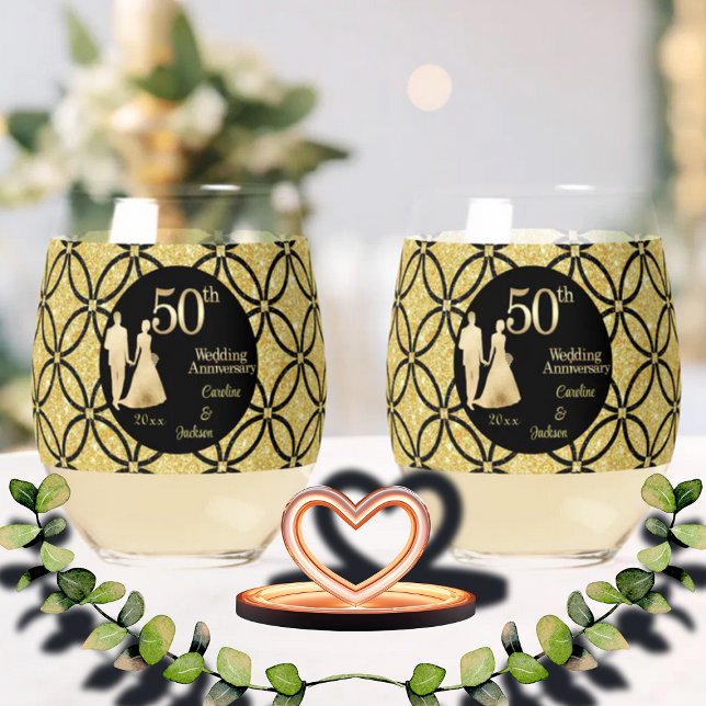 50. Gold Couple Wedding Anniversary Glitzer Weinglas Ohne Stiel (Von Creator hochgeladen)