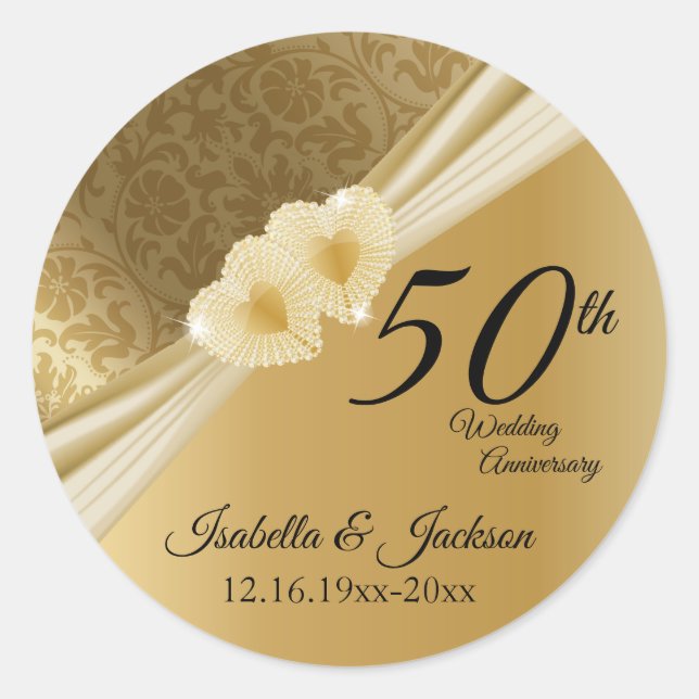 50. Gold Damask Hochzeitstag Runder Aufkleber (Vorderseite)