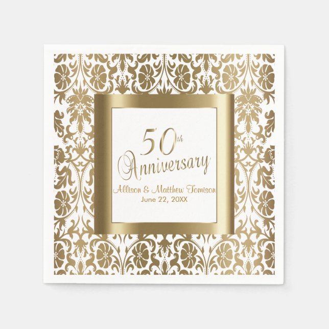 50. Gold Floral Damask und White Serviette (Vorderseite)