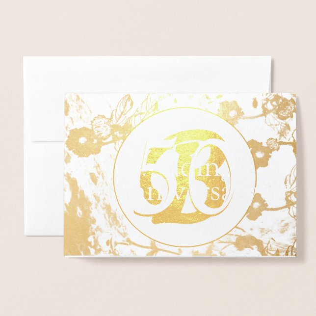 50. Gold Foil Wedding Floral Blank Card Folienkarte (Vorderseite mit Umschlag)