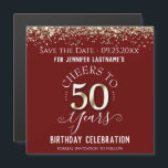 50. Gold Geburtstag Speichern Sie das Date Magnet<br><div class="desc">Eleganter Imitat Gold Glitzer mit schimmernden Konfetti Highlights auf der Ober- und Untergrenze. Alle Texte sind individuell einstellbar und lassen sich für Ihr eigenes Party leicht ändern. Großartiges elegantes 50. Geburtstagsgeschmacksdesign. Imitate mit strukturiertem Hintergrund machen eine geschlechtsneutrale Party Einladung perfekt.</div>