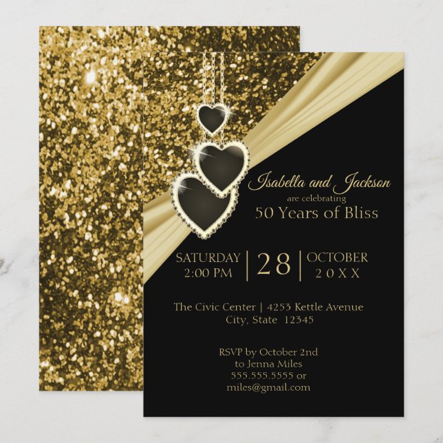50. Gold Glitzer Jubiläum Einladung (Vorne/Hinten)