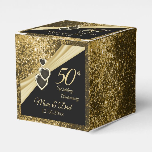 50. Gold Glitzer Jubiläum Geschenkschachtel (Vorderseite)