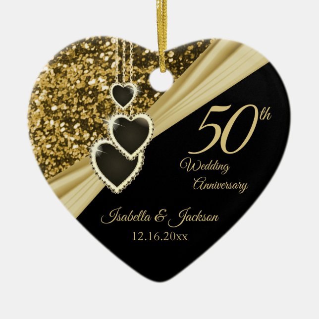 50. Gold Glitzer Jubiläum Keramik Ornament (Vorne)