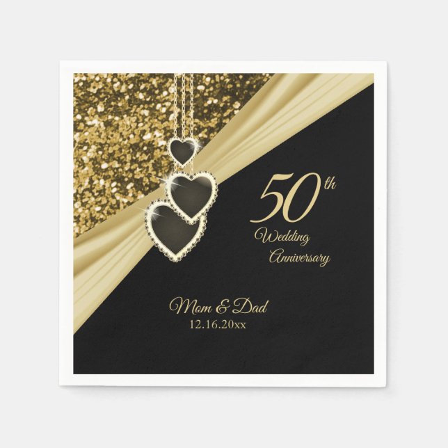 50. Gold Glitzer Jubiläum Serviette (Vorderseite)