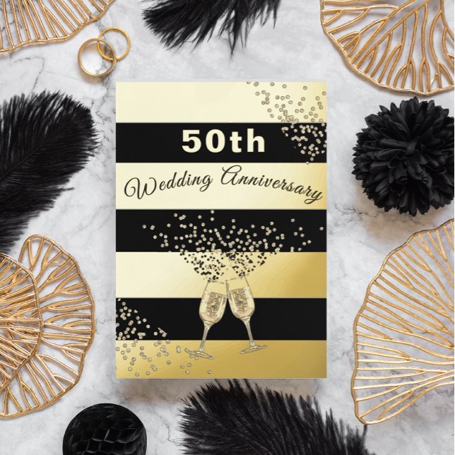 50. Gold Hochzeit Jubiläum Black Chic Elegant Folieneinladung (Von Creator hochgeladen)
