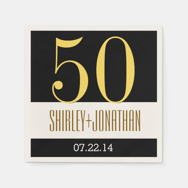 50. Gold Jubiläum Modernes Gold und Black V02 Serviette (Vorderseite)