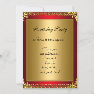 50. Gold Red Birthday Party Einladung