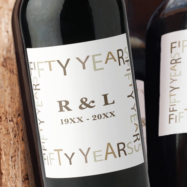 50. Gold Wedding Anniversary Gift (weiß) Weinetikett (Von Creator hochgeladen)
