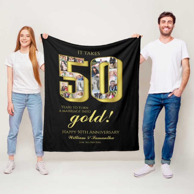 50. Gold Wedding Jubiläumsfoto Collage Fleecedecke (Beispiel)