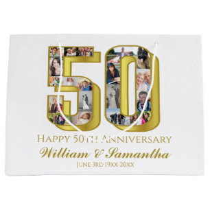 50. Gold Wedding Jubiläumsfoto Collage Große Geschenktüte