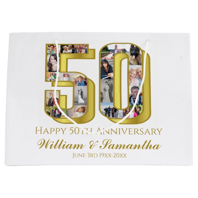 50. Gold Wedding Jubiläumsfoto Collage Große Geschenktüte (Vorderseite)
