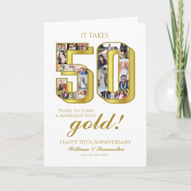 50. Gold Wedding Jubiläumsfoto Collage Karte (Vorderseite)