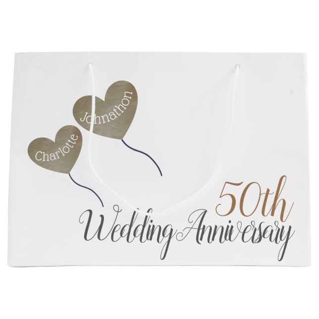 50. Goldblase zum Hochzeitstag Große Geschenktüte (Vorderseite)