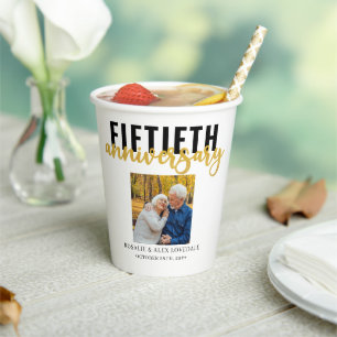 50. Golden Wedding Anniversary 2 Foto Paper Cups Pappbecher