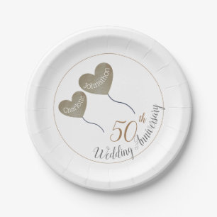 50. Golden Wedding Anniversary Ballon Pappteller