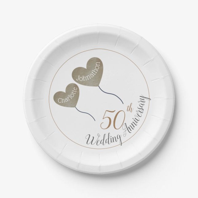 50. Golden Wedding Anniversary Ballon Pappteller (Vorderseite)