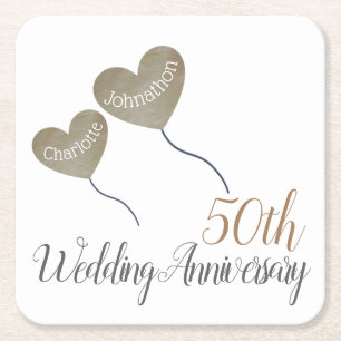 50. Golden Wedding Anniversary Ballon Rechteckiger Pappuntersetzer