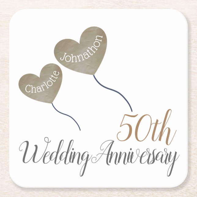 50. Golden Wedding Anniversary Ballon Rechteckiger Pappuntersetzer (Vorderseite)