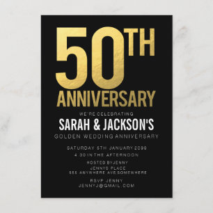 50. Golden Wedding Anniversary Black & Gold Party Einladung