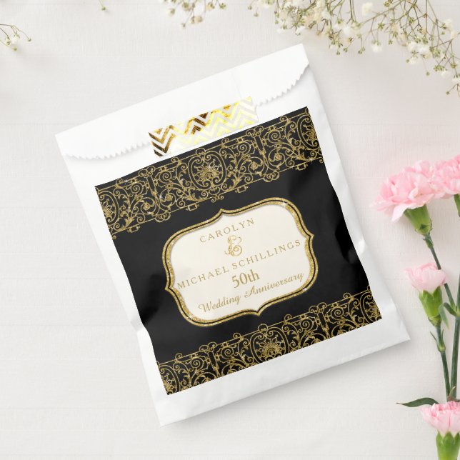 50. Golden Wedding Anniversary Black n Gold Geschenktütchen (Versiegelt)