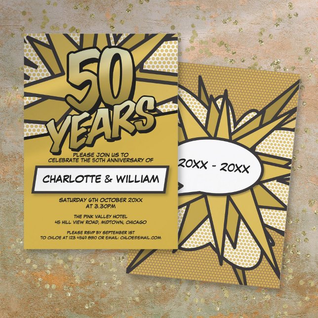 50. Golden Wedding Anniversary Fun Retro Einladung (50th Golden Wedding Anniversary Fun Retro Invitation)