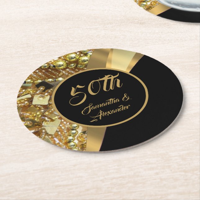 50. Golden Wedding Anniversary Round Paper Coaste Runder Pappuntersetzer (Angewinkelt)