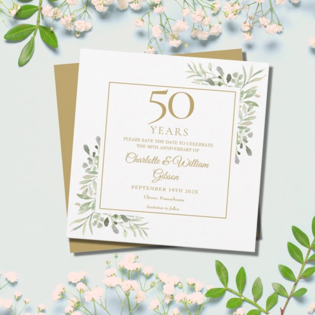 50. Golden Wedding Jubiläum Greenery Square Save The Date (Von Creator hochgeladen)