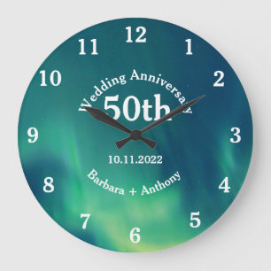 50. goldene Hochzeit Aurora Borealis Große Wanduhr