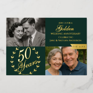 50. goldene Hochzeit grünes Foto Folieneinladung