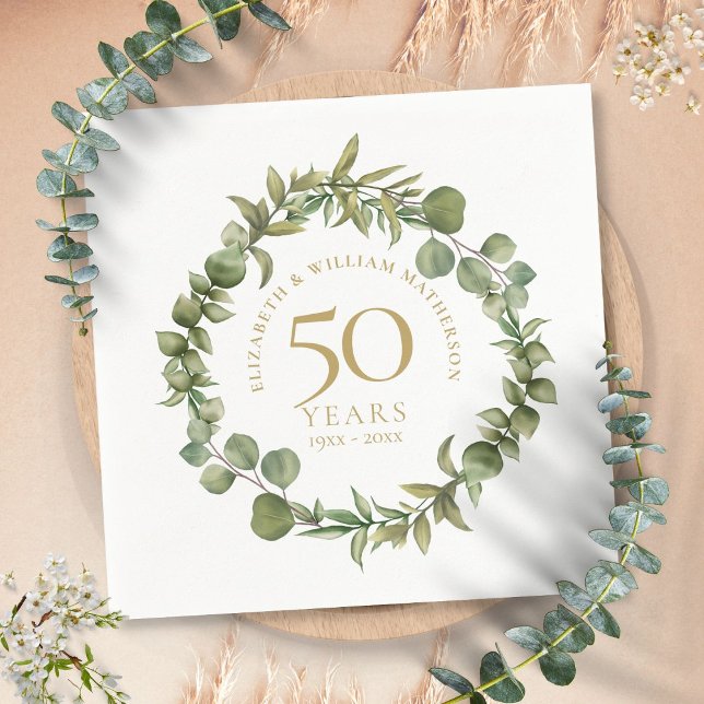 50. Goldene Hochzeit Jubiläum Grünfläche Serviette (50th Golden Wedding Anniversary Greenery Garland Napkins)
